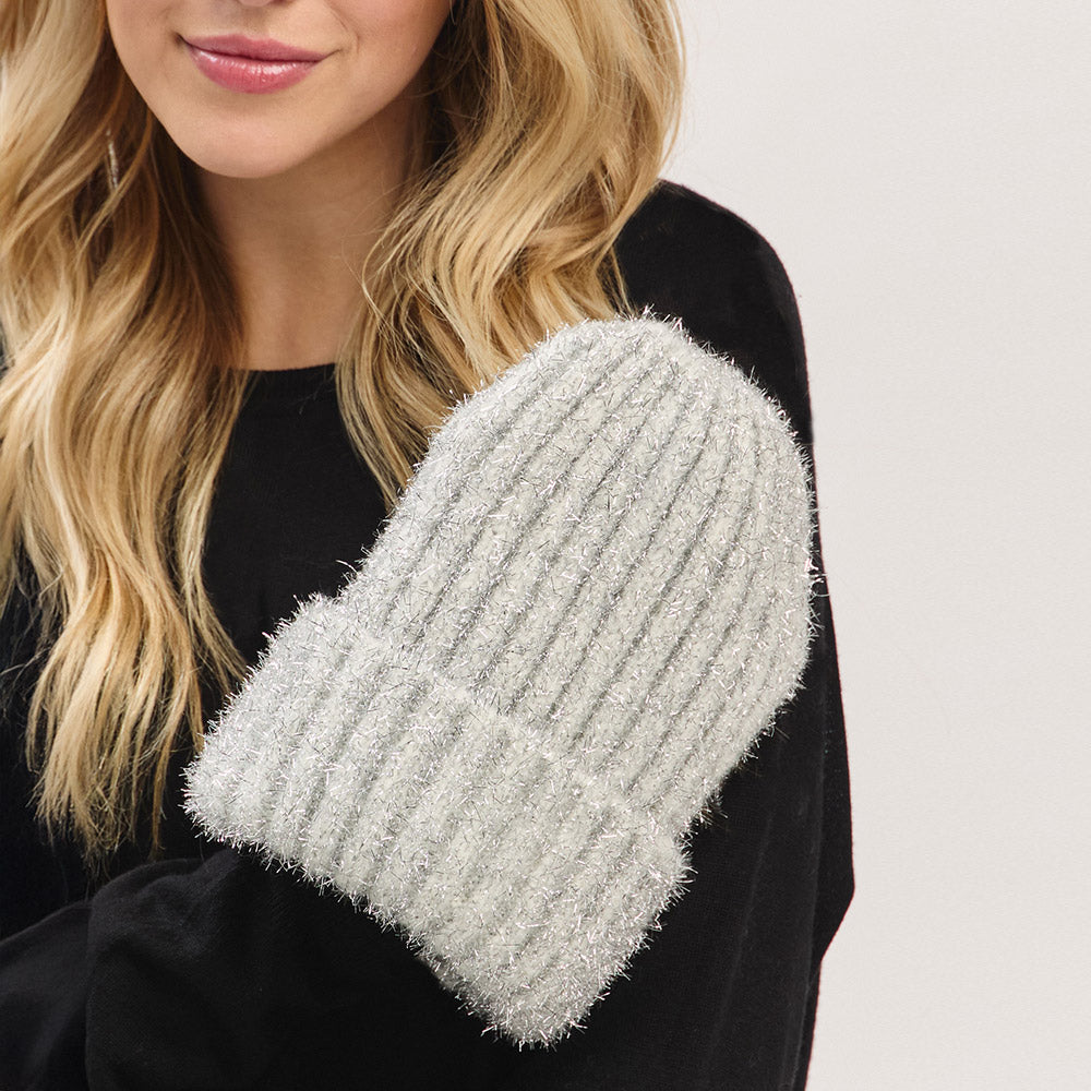 HATEGORY Fuzzy Lurex Metallic Knit Winter Beanie Hat