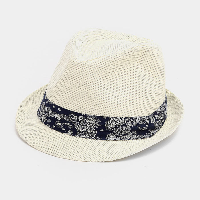 HATEGORY PAISLEY BAND PAPER STRAW FEDORA HAT