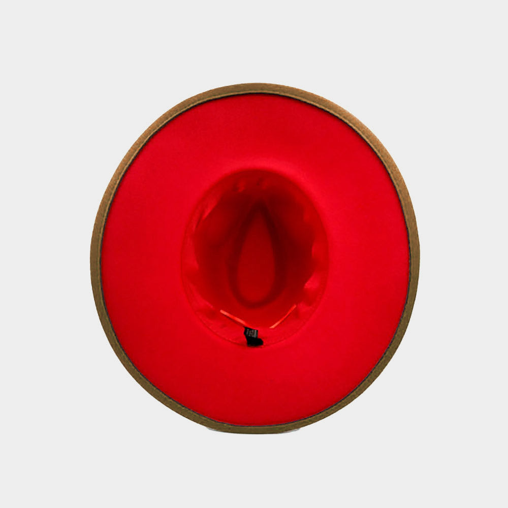 HATEGORY Faux Leather Band Solid Panama Hat