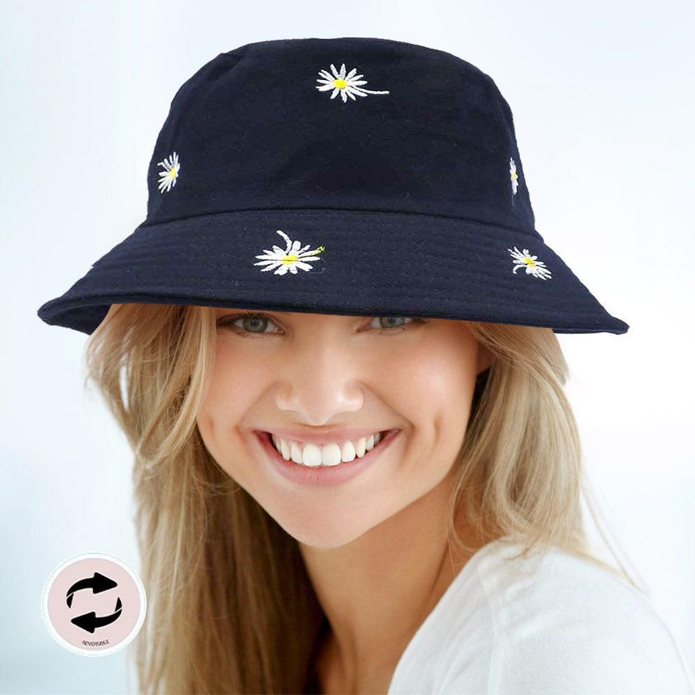 HATEGORY Reversible Daisy Flower Patterned Bucket Hat