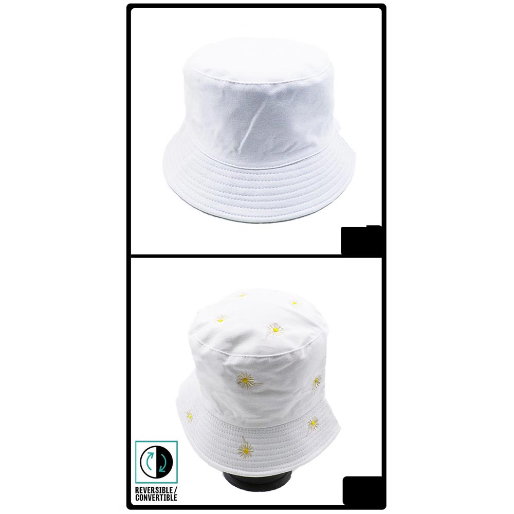 HATEGORY Reversible Daisy Flower Patterned Bucket Hat