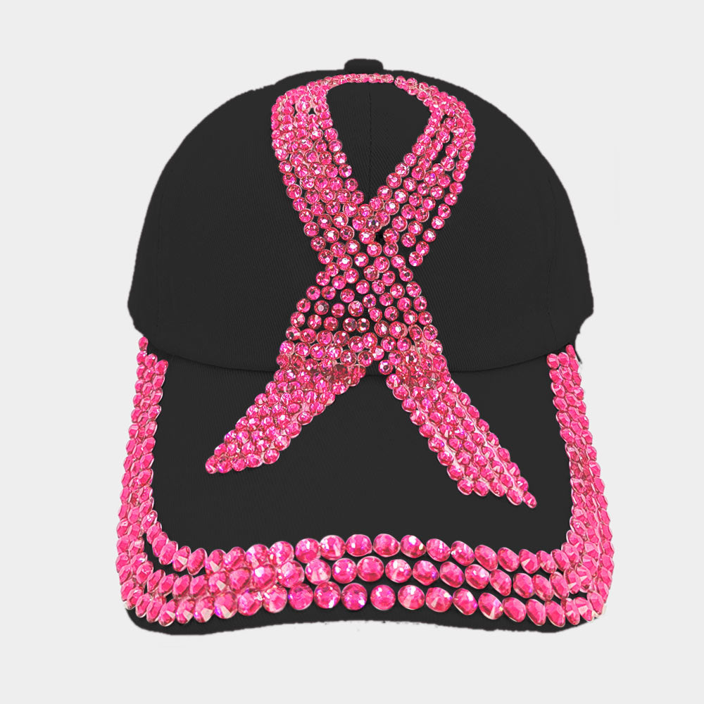 HATEGORY Bling Pink Ribbon Baseball Cap