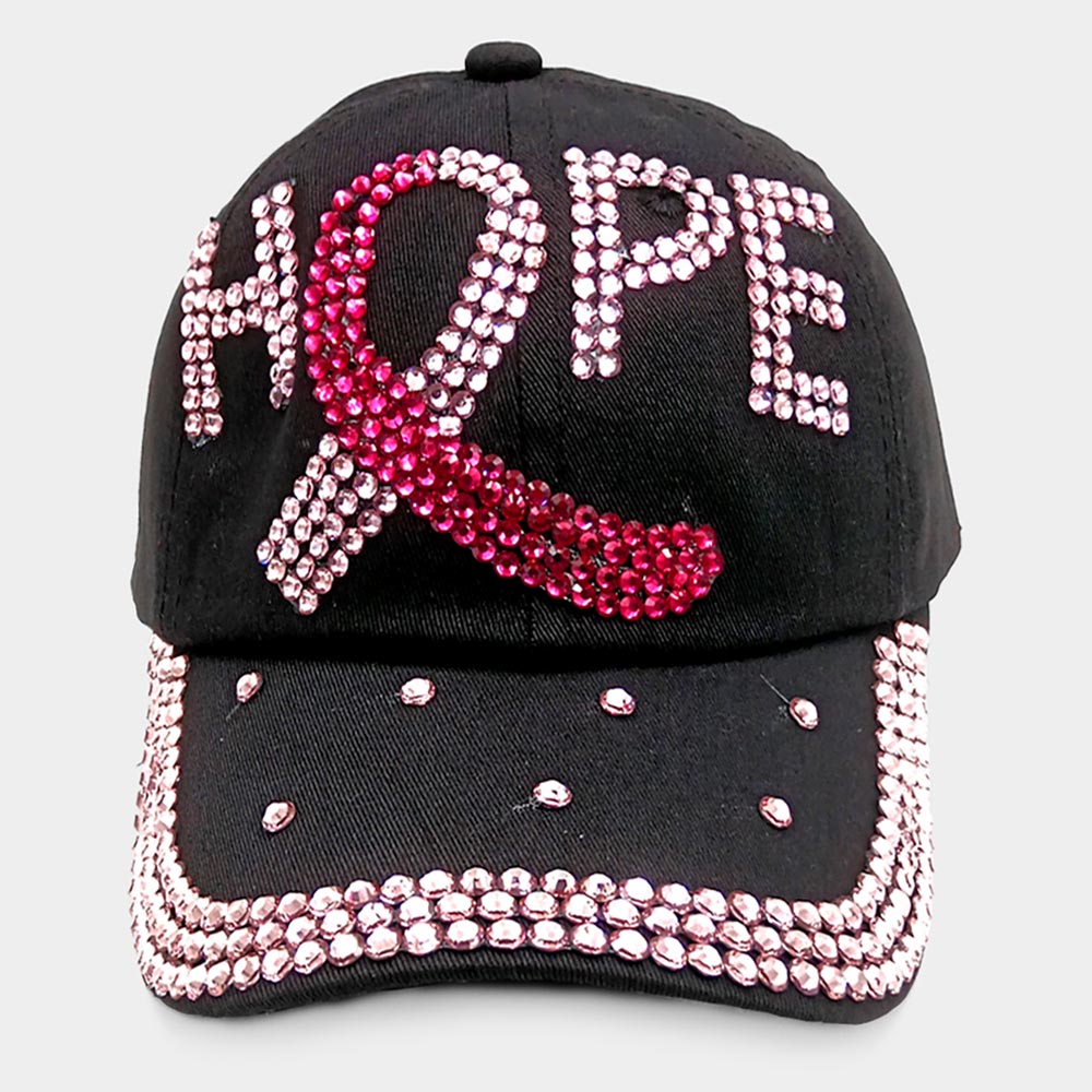 HATEGORY Hope Message Bling Pink Ribbon Baseball Cap