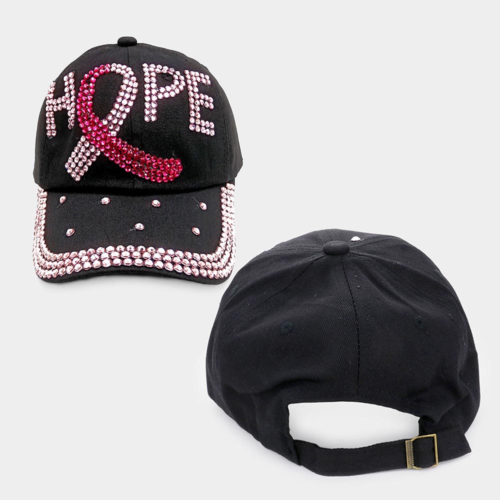 HATEGORY Hope Message Bling Pink Ribbon Baseball Cap