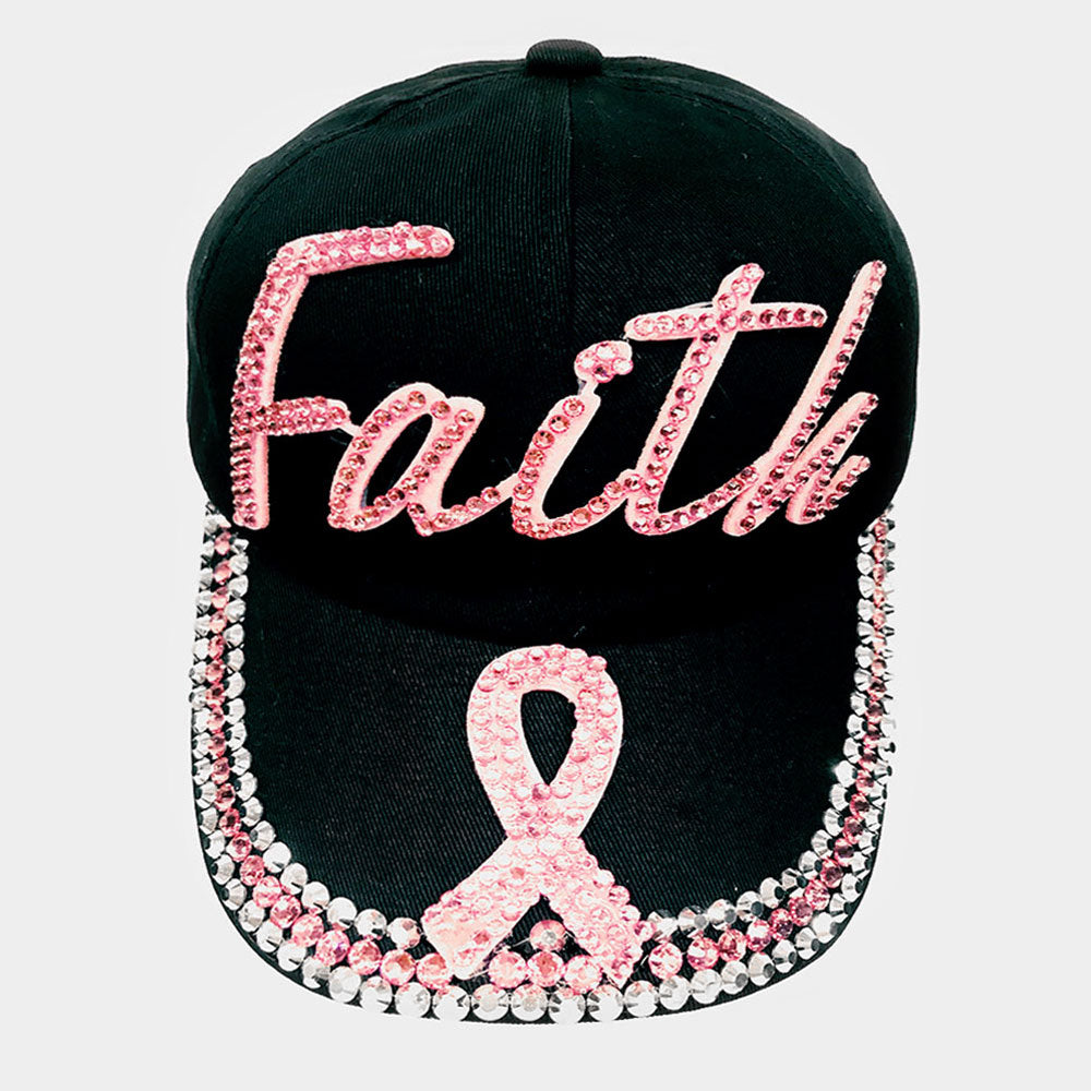 HATEGORY Bling Pink Ribbon Faith Message Baseball Cap