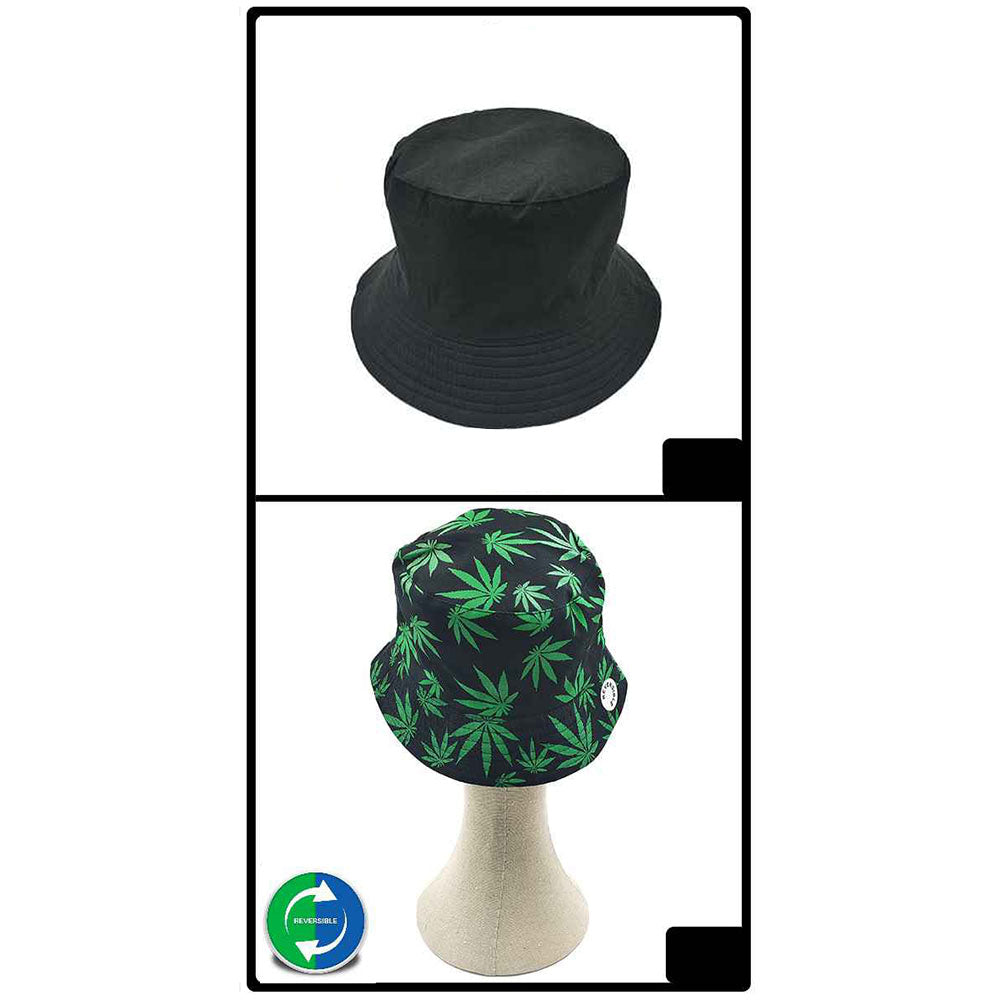 HATEGORY Reversible Hemp Leaf Patterned Bucket Hat