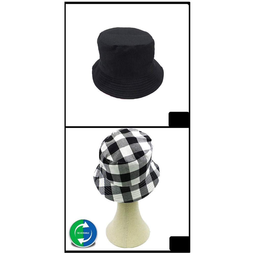 HATEGORY Reversible Buffalo Check Patterned Bucket Hat