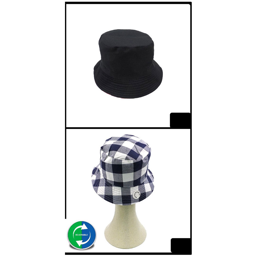 HATEGORY Reversible Buffalo Check Patterned Bucket Hat