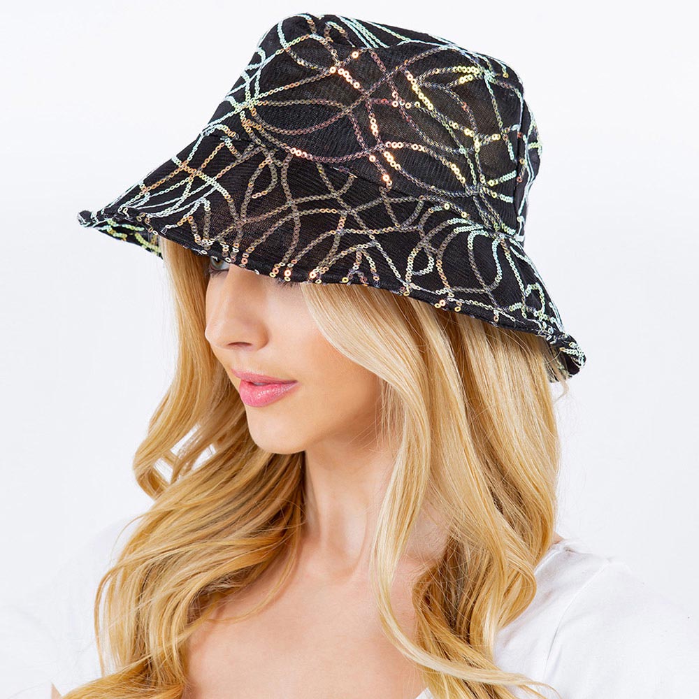 HATEGORY Sequin Embellished Mesh Bucket Hat