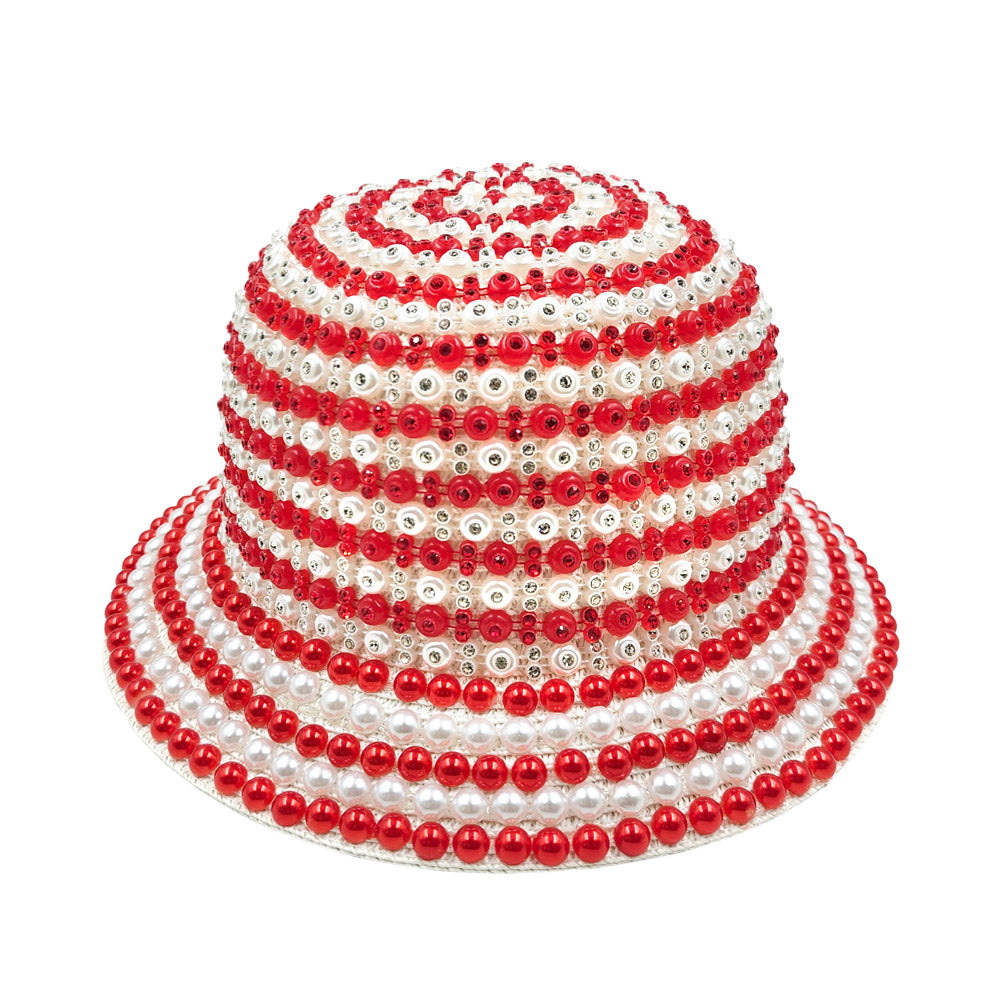 HATEGORY Pearl Rhinestone Embellished Bucket Hat