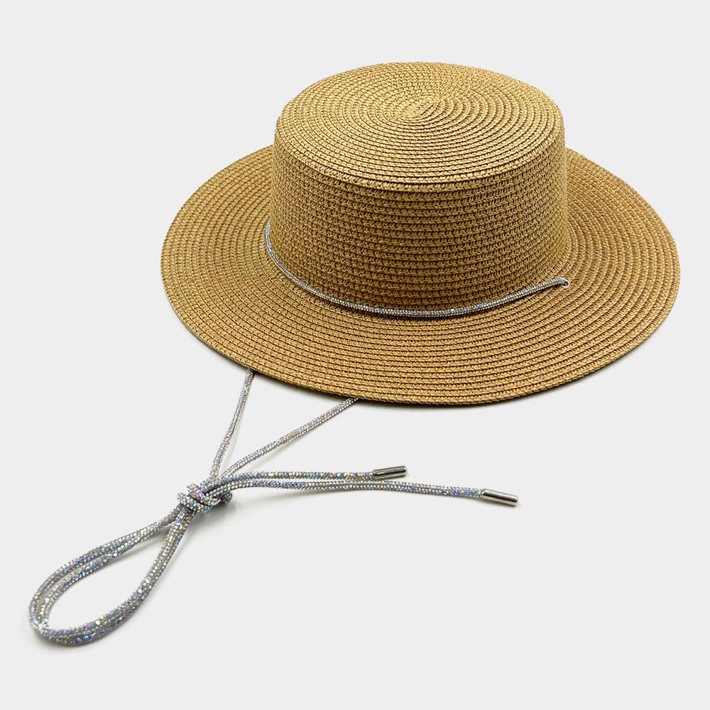 HATEGORY Bling Chin Tie Straw Sun Hat