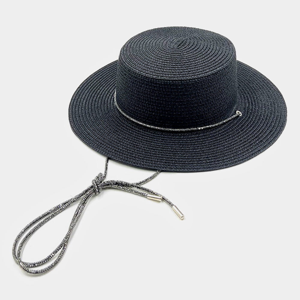 HATEGORY Bling Chin Tie Straw Sun Hat
