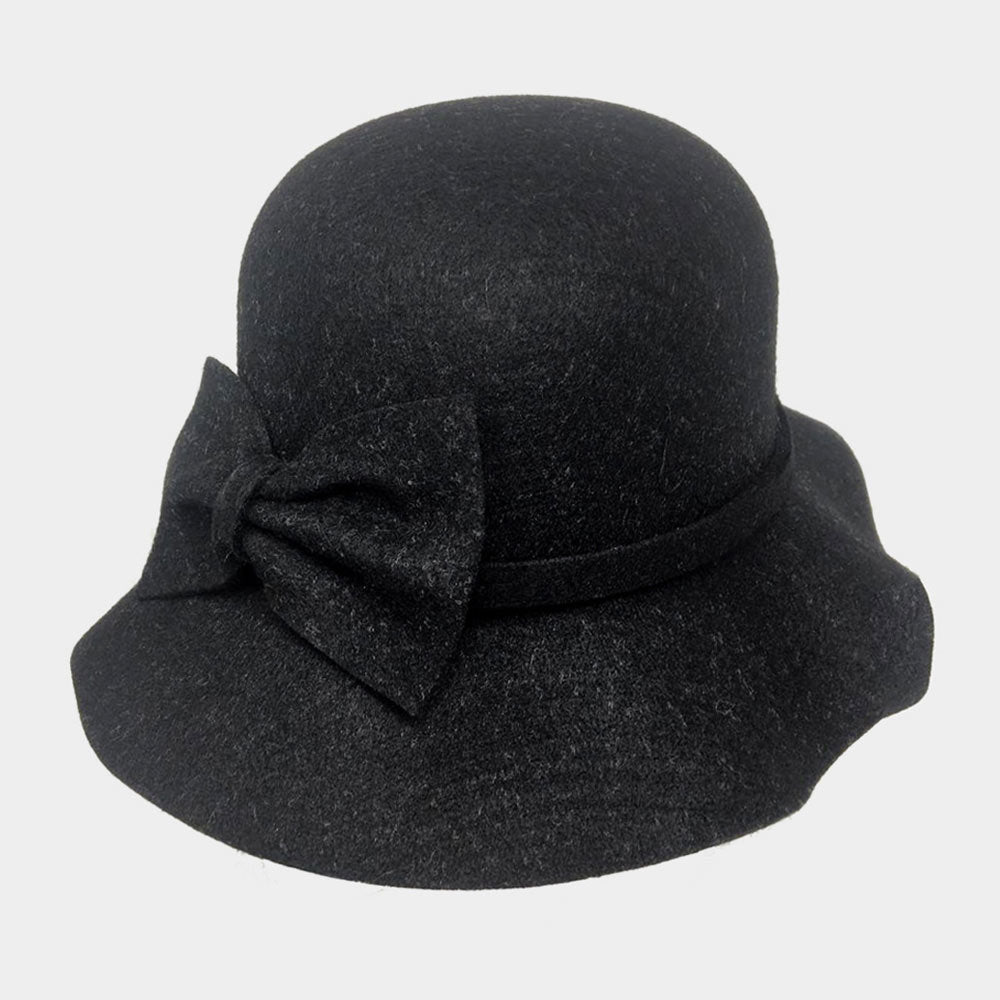 HATEGORY Solid Color Bow Accent Cloche Hat