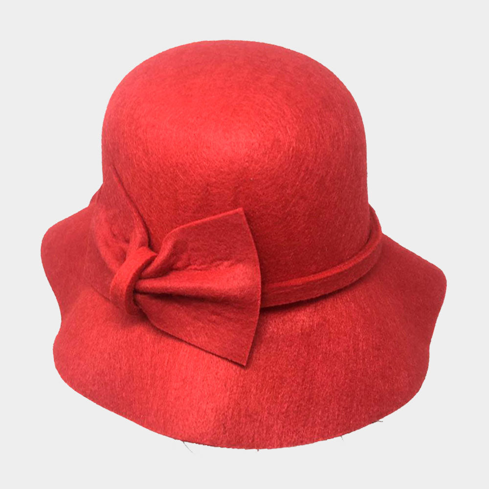 HATEGORY Solid Color Bow Accent Cloche Hat