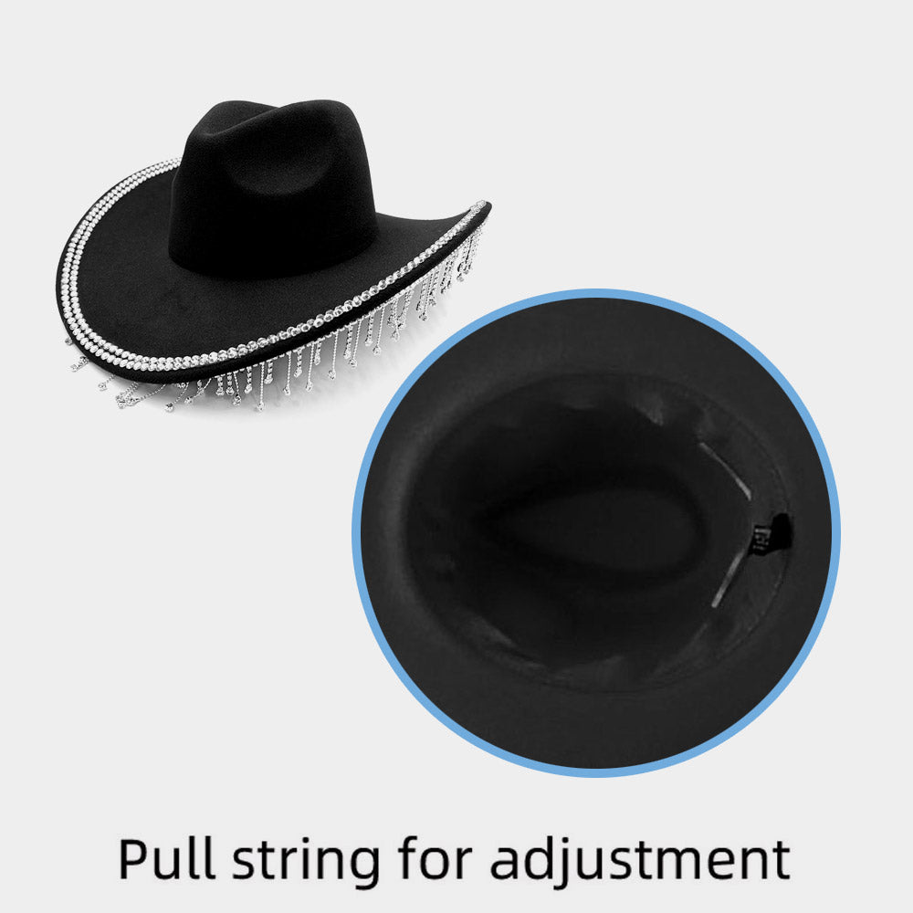 HATEGORY Rhinestone Stone Paved Fringe Around Cowboy Western Hat