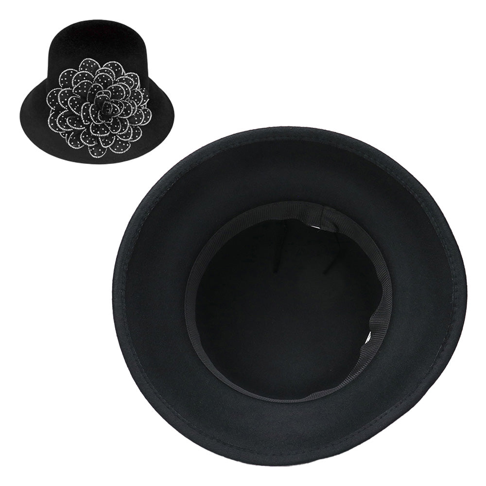 HATEGORY Bling Studded Flower Felt Wedding Jazz Church Bucket Hat