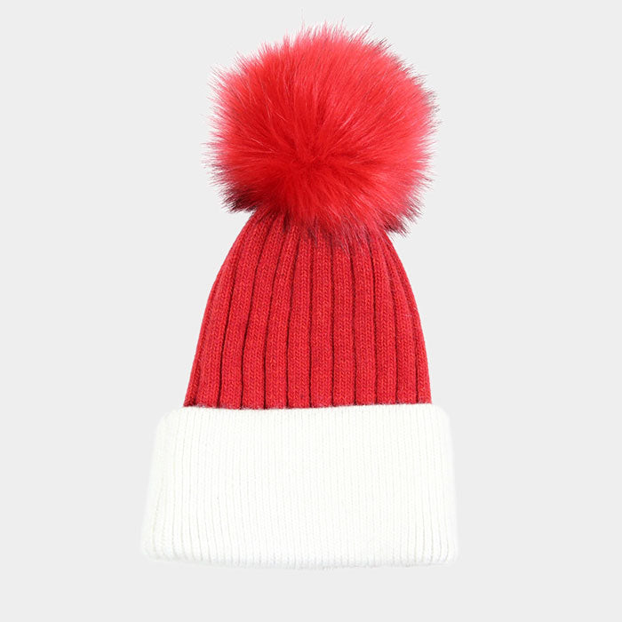 HATEGORY Two Toned Faux Pom Pom Winter Beanie