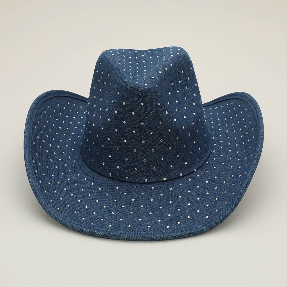 HATEGORY Sparkling Rhinestone Embellished Denim Western Cowboy Fedora Hat