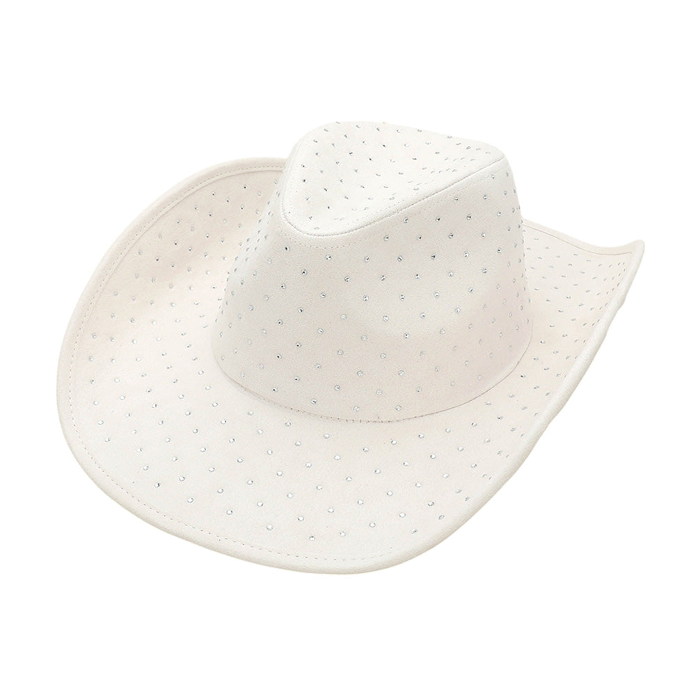 HATEGORY Rhinestone Embellished Faux Suede Western Cowboy Fedora Hat
