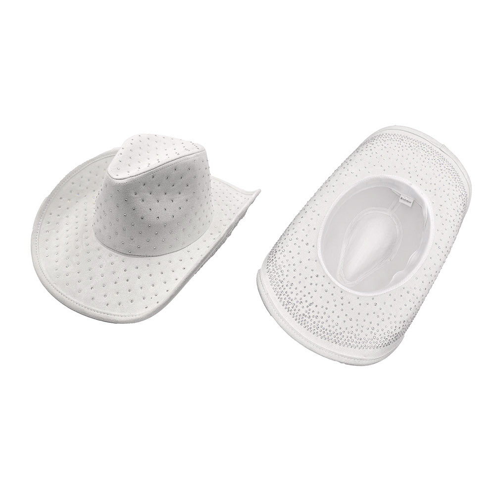 HATEGORY Rhinestone Embellished Faux Suede Western Cowboy Fedora Hat