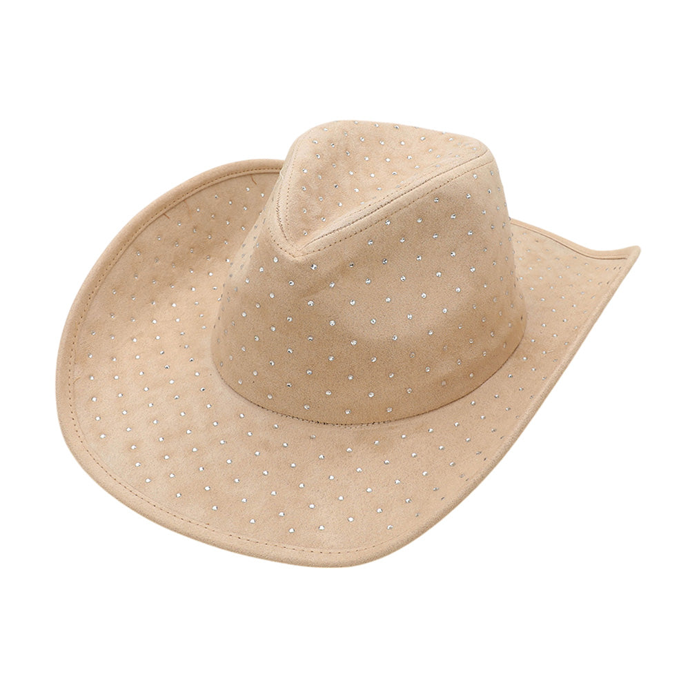 HATEGORY Rhinestone Embellished Faux Suede Western Cowboy Fedora Hat