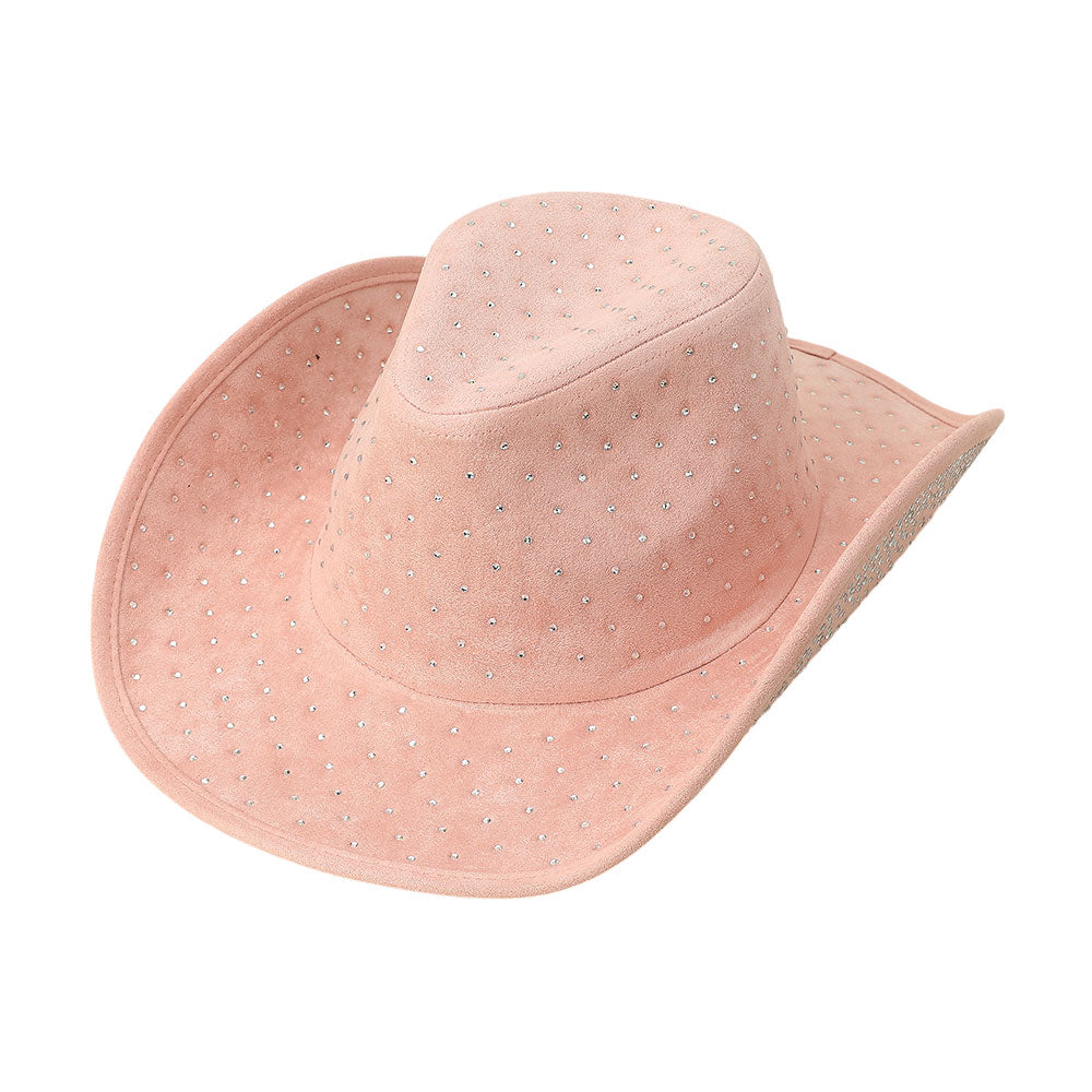 HATEGORY Rhinestone Embellished Faux Suede Western Cowboy Fedora Hat