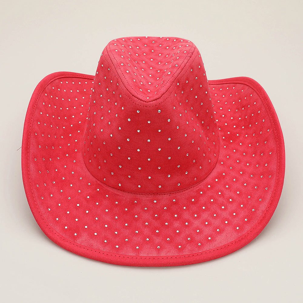 HATEGORY Rhinestone Embellished Faux Suede Western Cowboy Fedora Hat