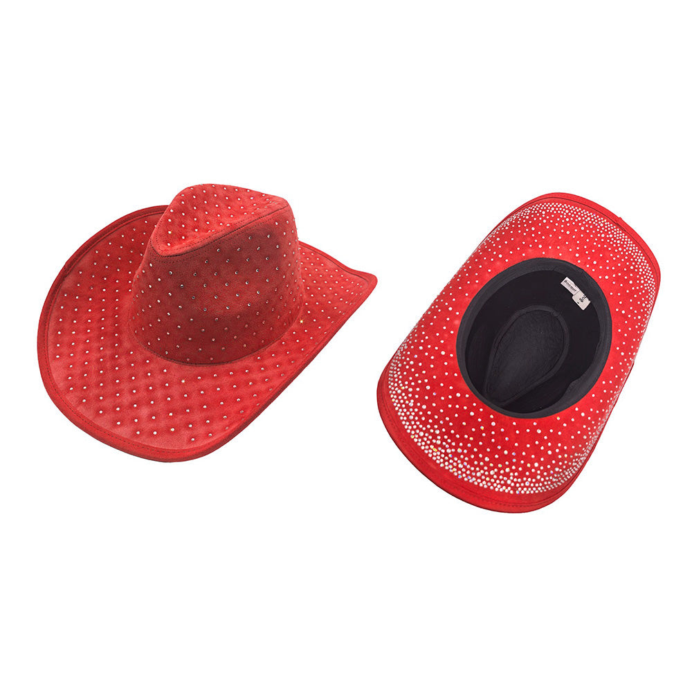 HATEGORY Rhinestone Embellished Faux Suede Western Cowboy Fedora Hat