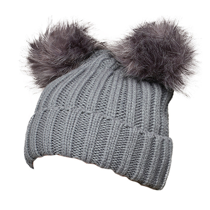 HATEGORY Double Faux Pom Pom Winter Beanie