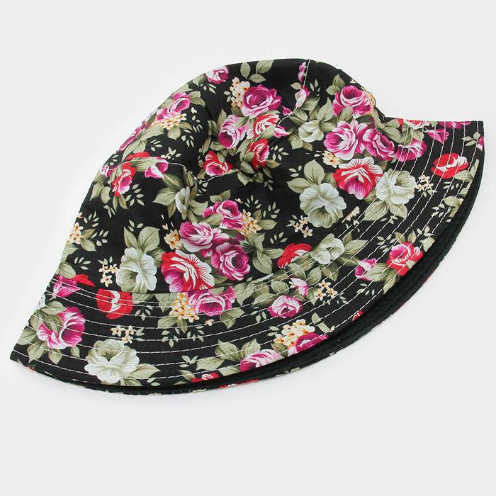 HATEGORY ROMANTIC FLORAL PATTERN SUMMER BUCKET HAT