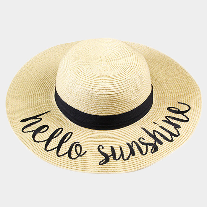 HATEGORY 'Hello Sunshine' Embroidery Straw Floppy Sun Hat