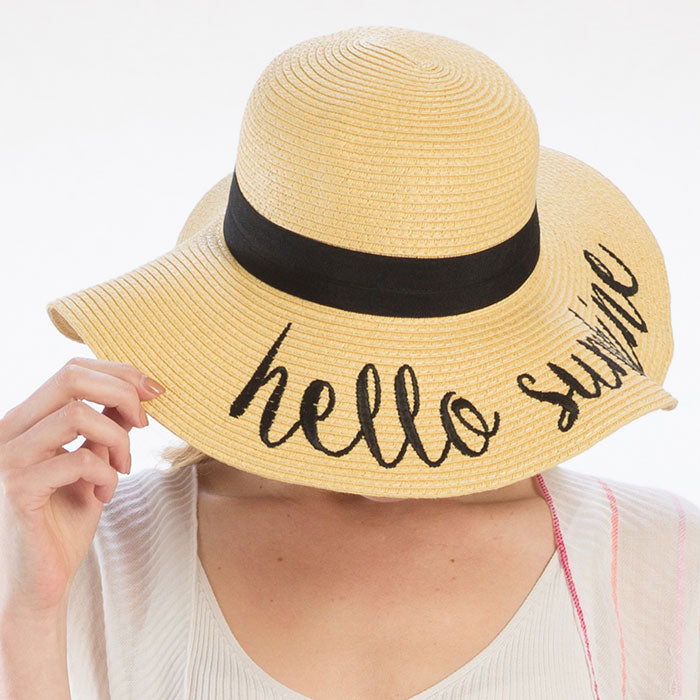 HATEGORY 'Hello Sunshine' Embroidery Straw Floppy Sun Hat