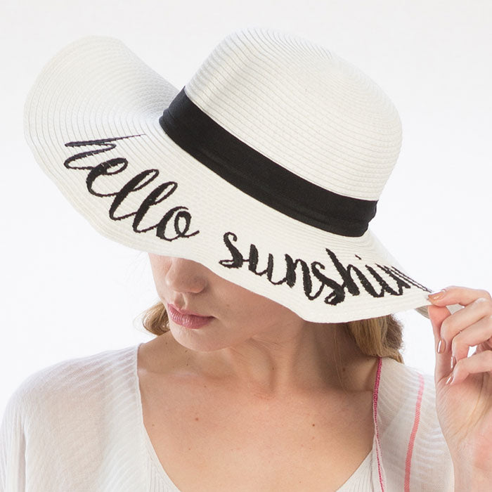 HATEGORY 'Hello Sunshine' Embroidery Straw Floppy Sun Hat