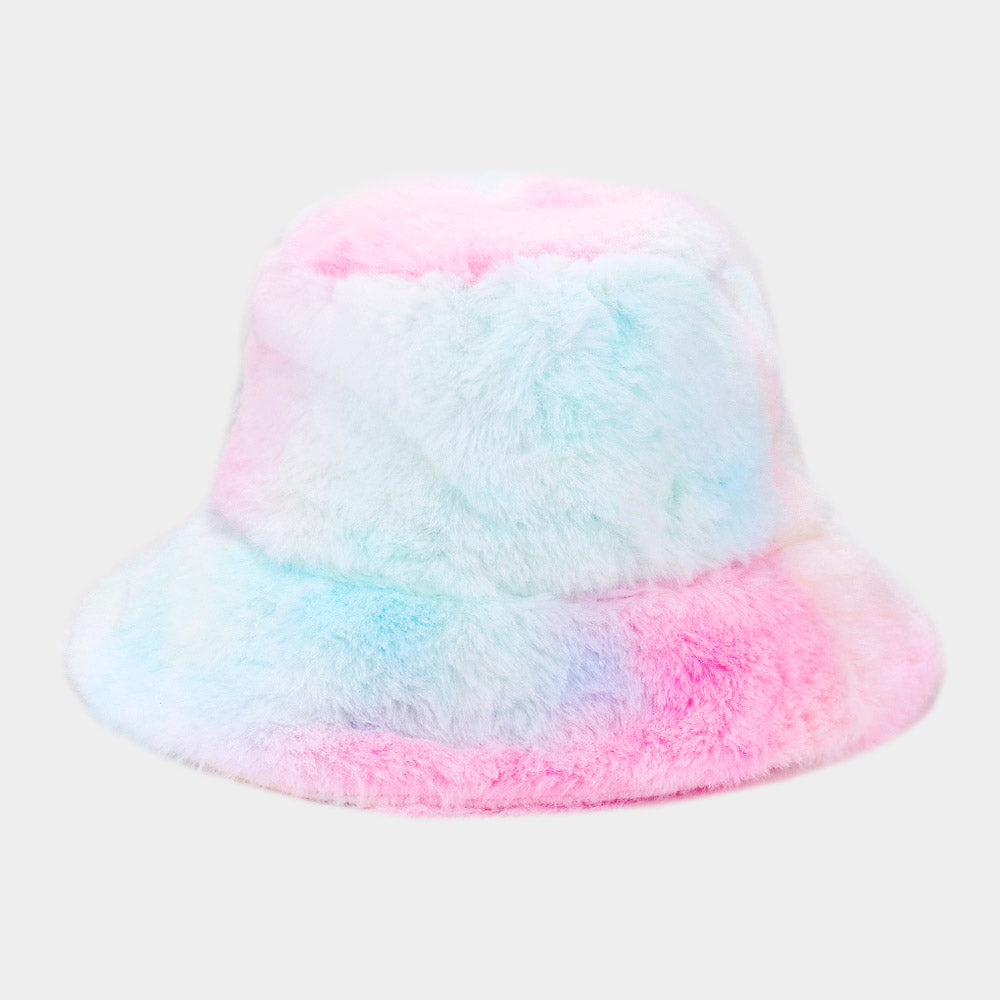 HATEGORY Tie Dye Faux Fur Bucket Hat