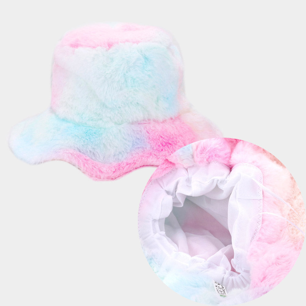 HATEGORY Tie Dye Faux Fur Bucket Hat