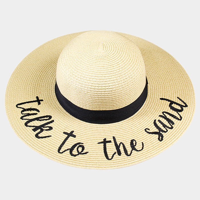 HATEGORY "Take to the Sand" Embroidery Straw Floppy Sun Hat