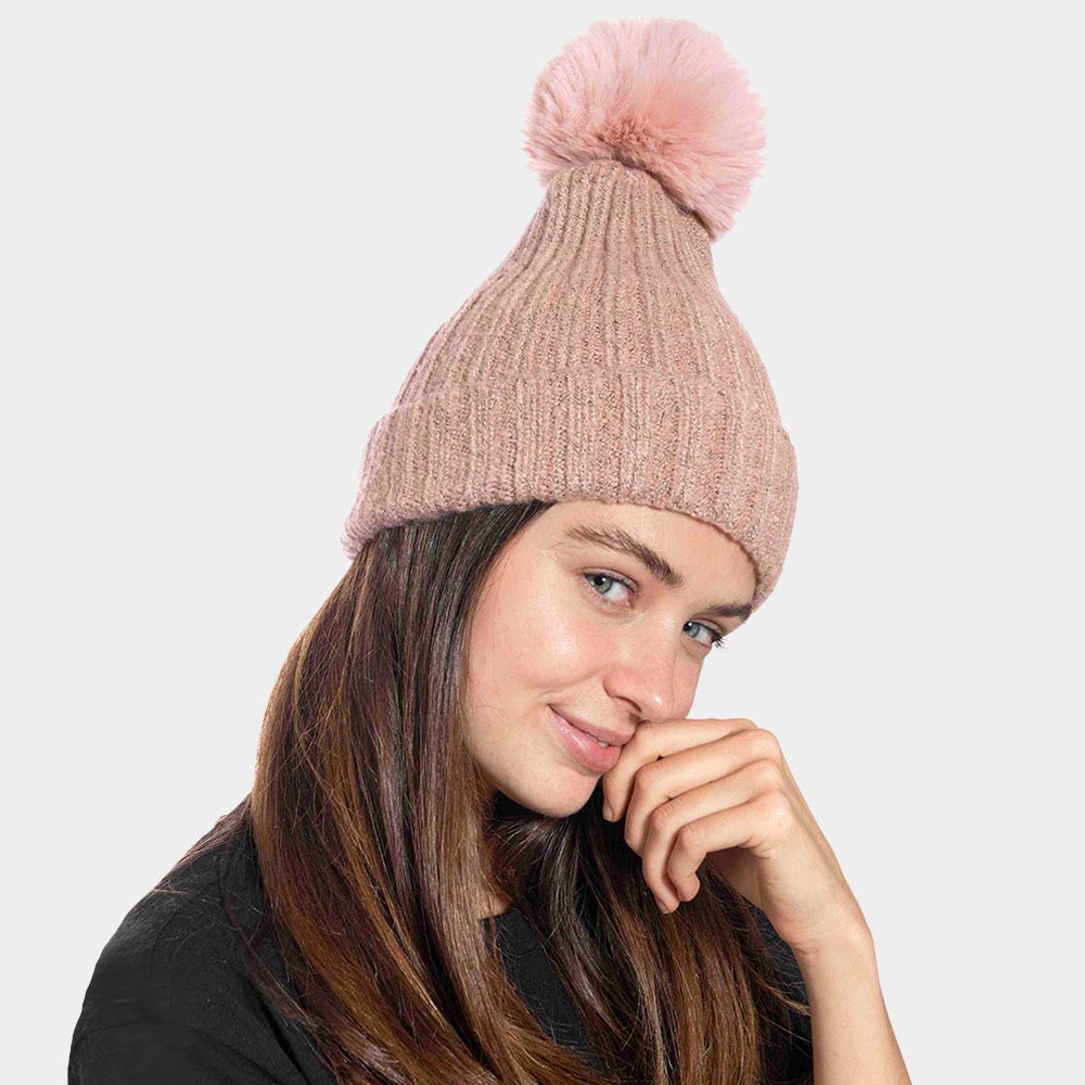 HATEGORY Cable Knit Pom Pom Beanie Hat