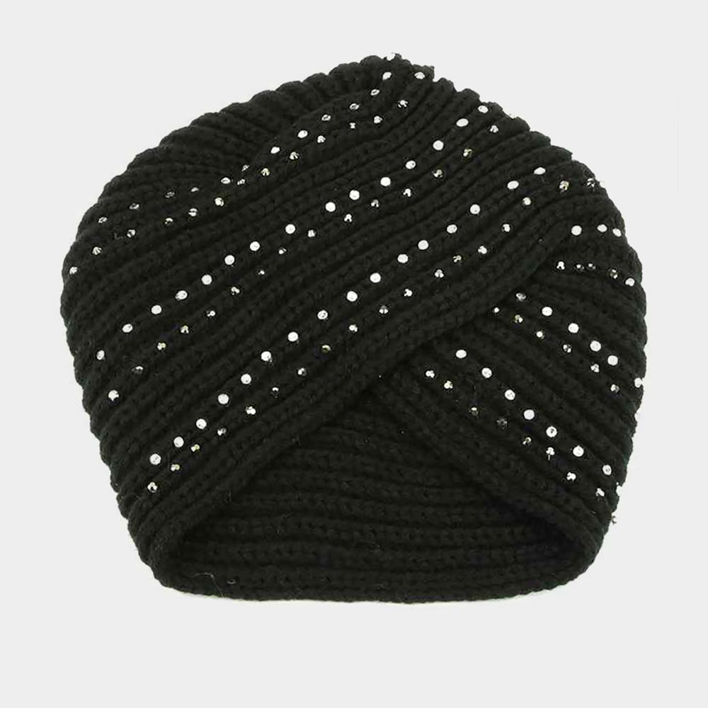 HATEGORY Rhinestone Knit Turban Beanie Hat