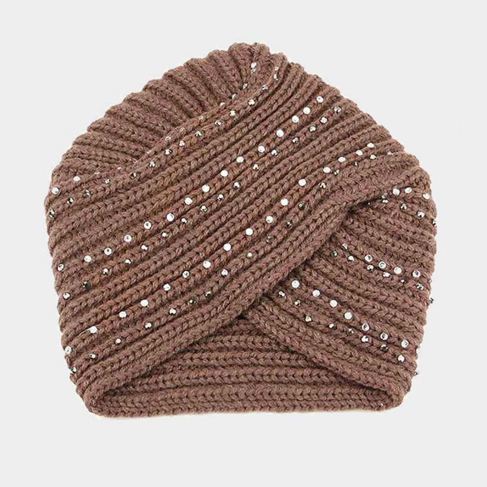 HATEGORY Rhinestone Knit Turban Beanie Hat
