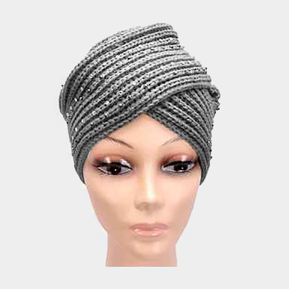 HATEGORY Rhinestone Knit Turban Beanie Hat