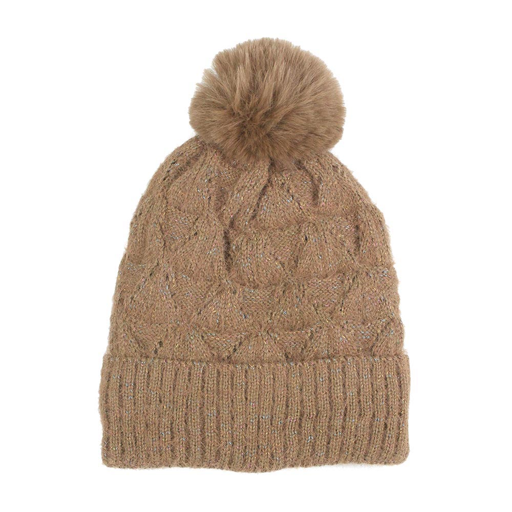 HATEGORY Pom Pom Multi Color Lurex Knit Beanie Hat