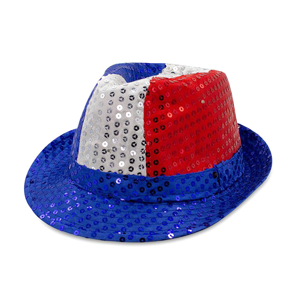 HATEGORY LED Light Up American USA Flag Sequin Fedora Hat