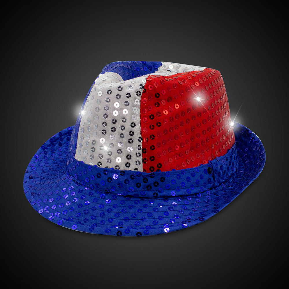 HATEGORY LED Light Up American USA Flag Sequin Fedora Hat
