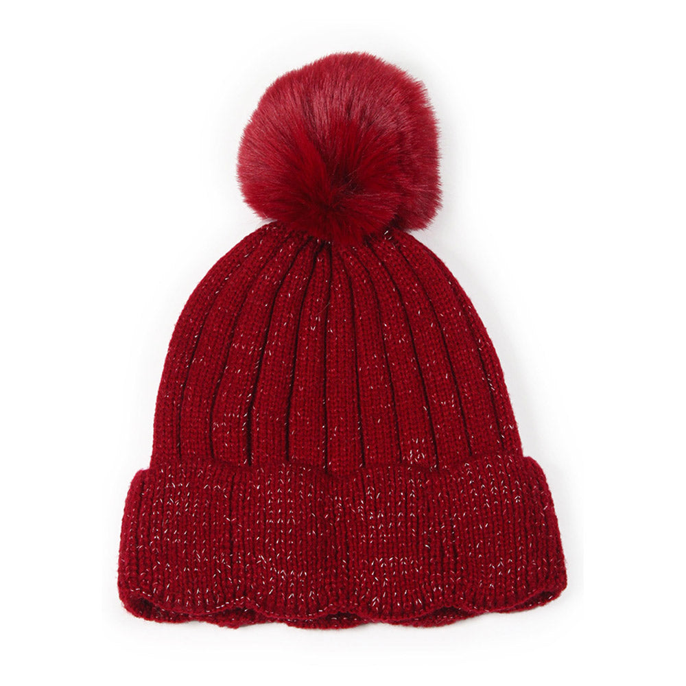 HATEGORY Lurex Ribbed Knit Pom Pom Beanie Hat