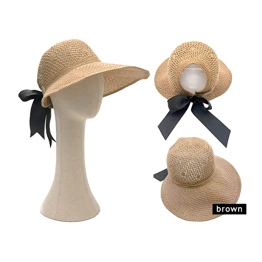 HATEGORY Bow Ponytail Straw Sun Hat