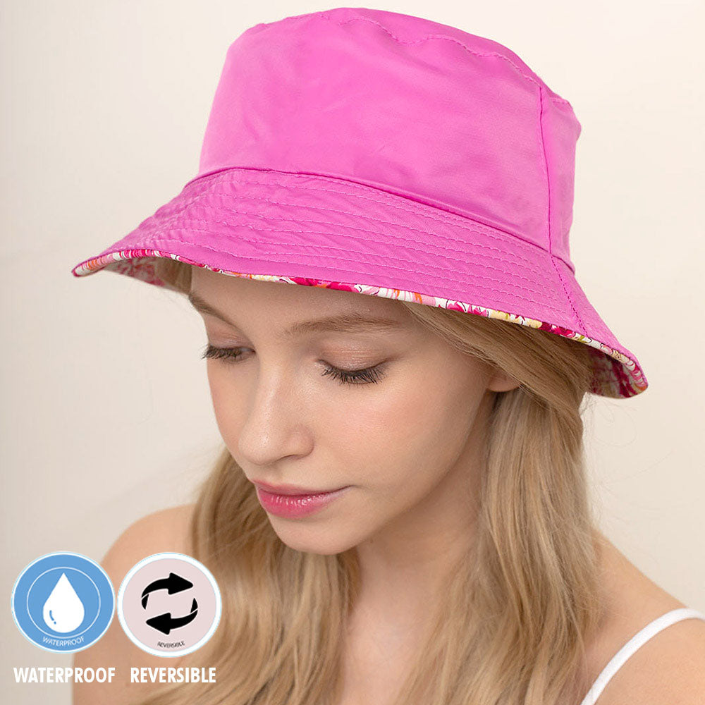 HATEGORY Reversible Waterproof Floral Print Rain Bucket Hat