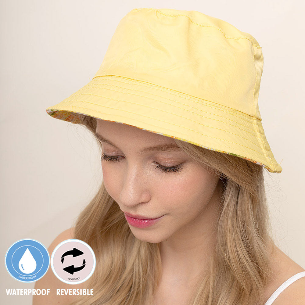 HATEGORY Reversible Waterproof Floral Print Rain Bucket Hat