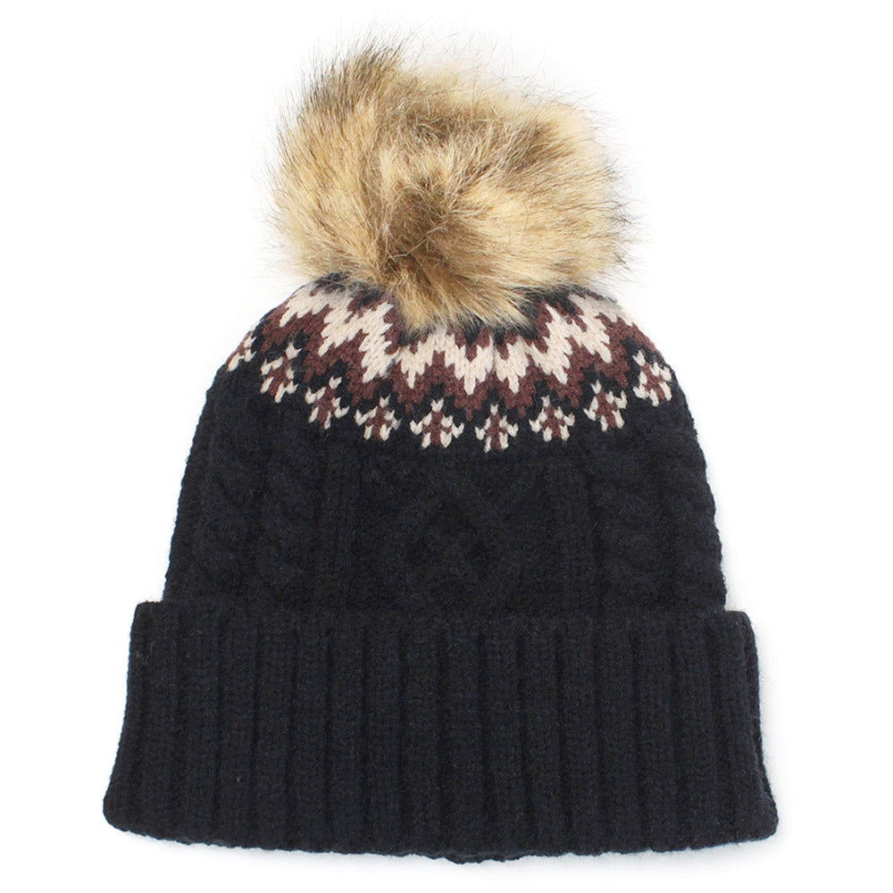 HATEGORY Ethnic Knit Beanie with Pom Pom