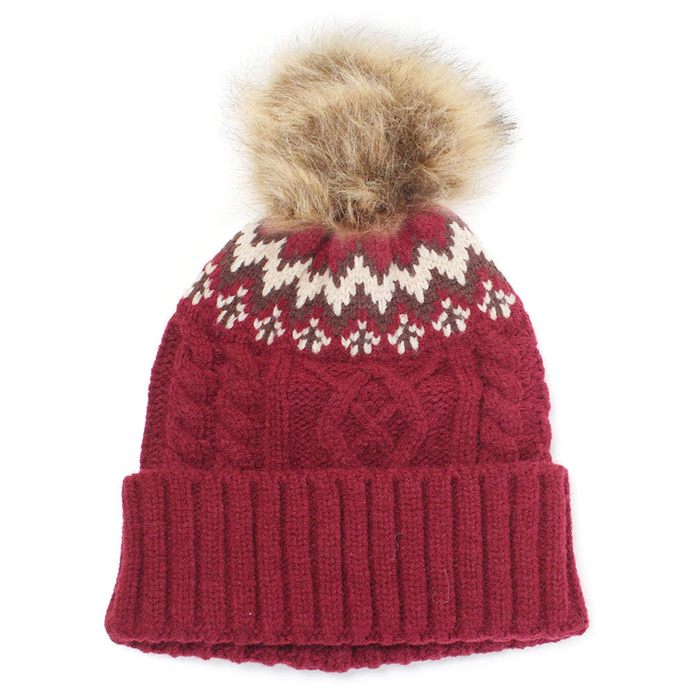 HATEGORY Ethnic Knit Beanie with Pom Pom