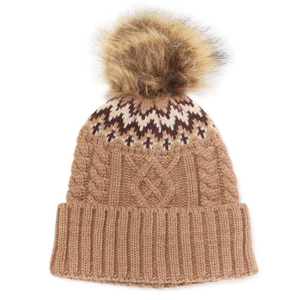 HATEGORY Ethnic Knit Beanie with Pom Pom